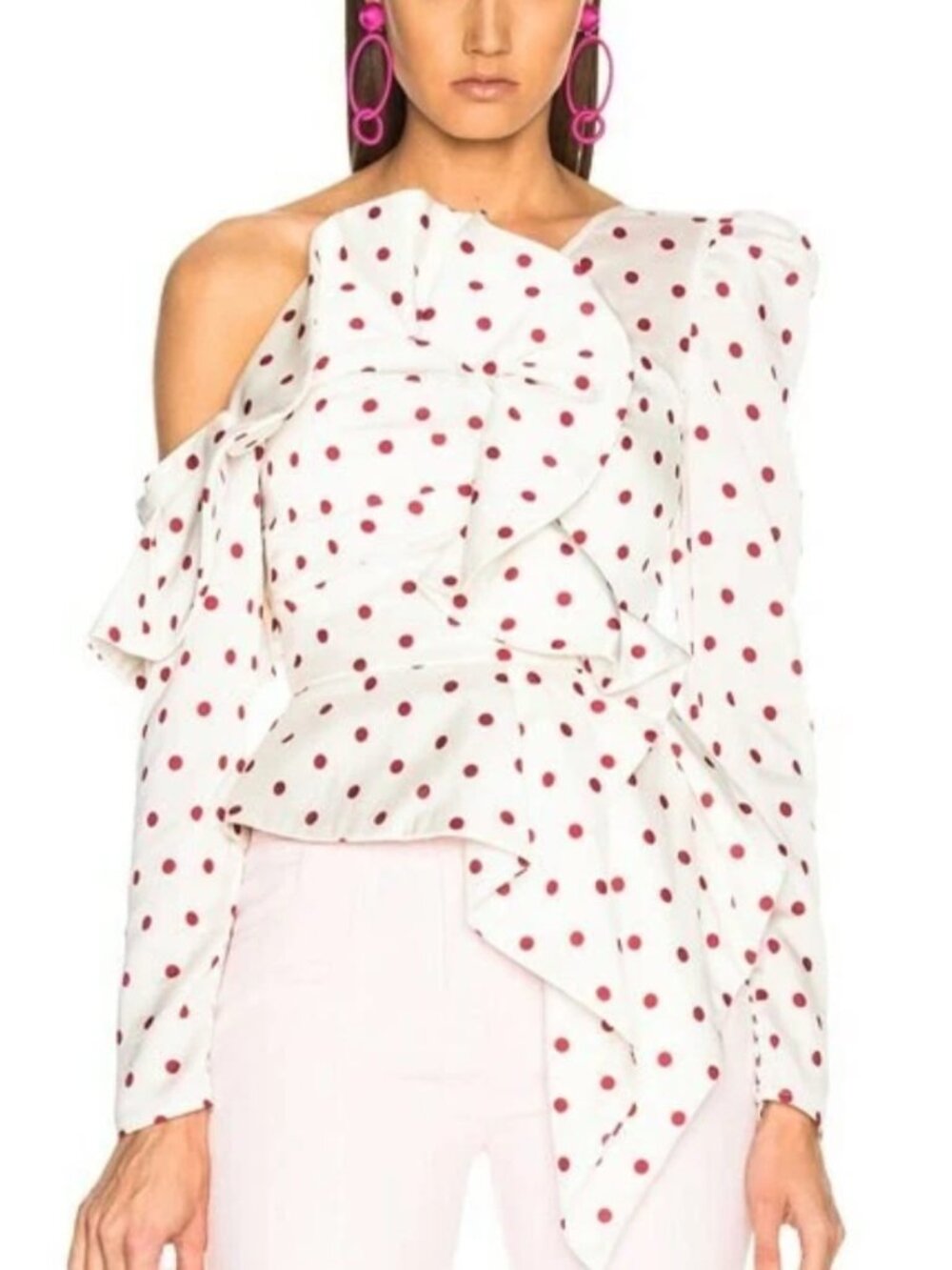 Self-Portrait Cream Red Polka Dot Frill Blouse Top Women's L - Tag Missing